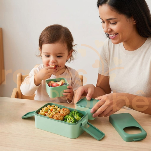 Marmita Dupla NutriBaby 1050ml com Divisória + Kit Talheres