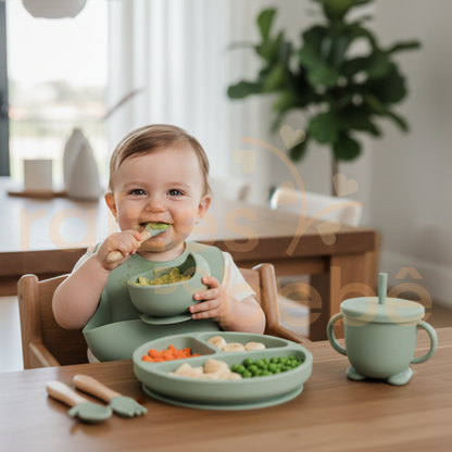 Kit Alimentação Infantil Silicone com Ventosa - Livre de BPA